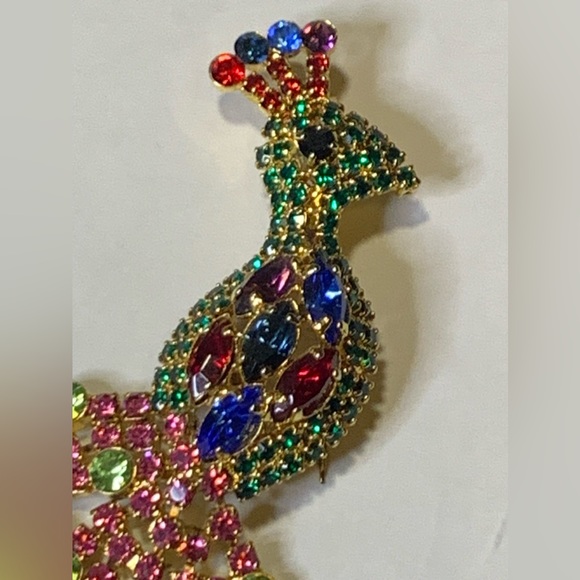 Rhinestone Jeweled Peacock Pin Brooch Signed OTC On The Back.  4.5 inches tall - Picture 4 of 12